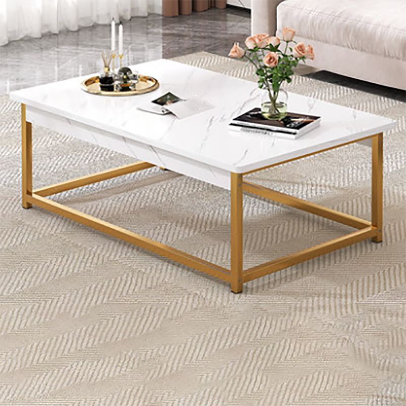 Modern Rectangular Metal Frame Coffee Table Brown Cocktail Table