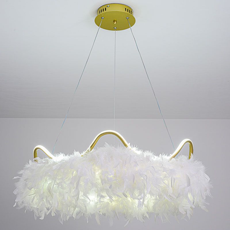 Verstellbare Kronleuchterleuchten moderner Kronleuchter -Anhängerlampe mit weißem Federschatten