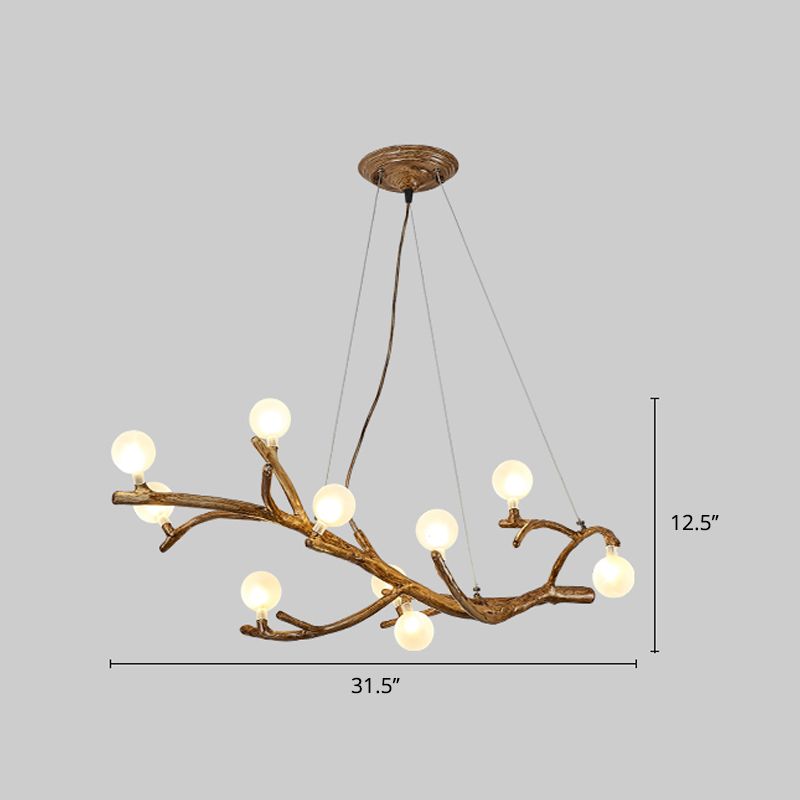 Metal Tree Branch Island Lighting Fixture Art Deco Wood Suspension Light with Ball Acrylic Shade