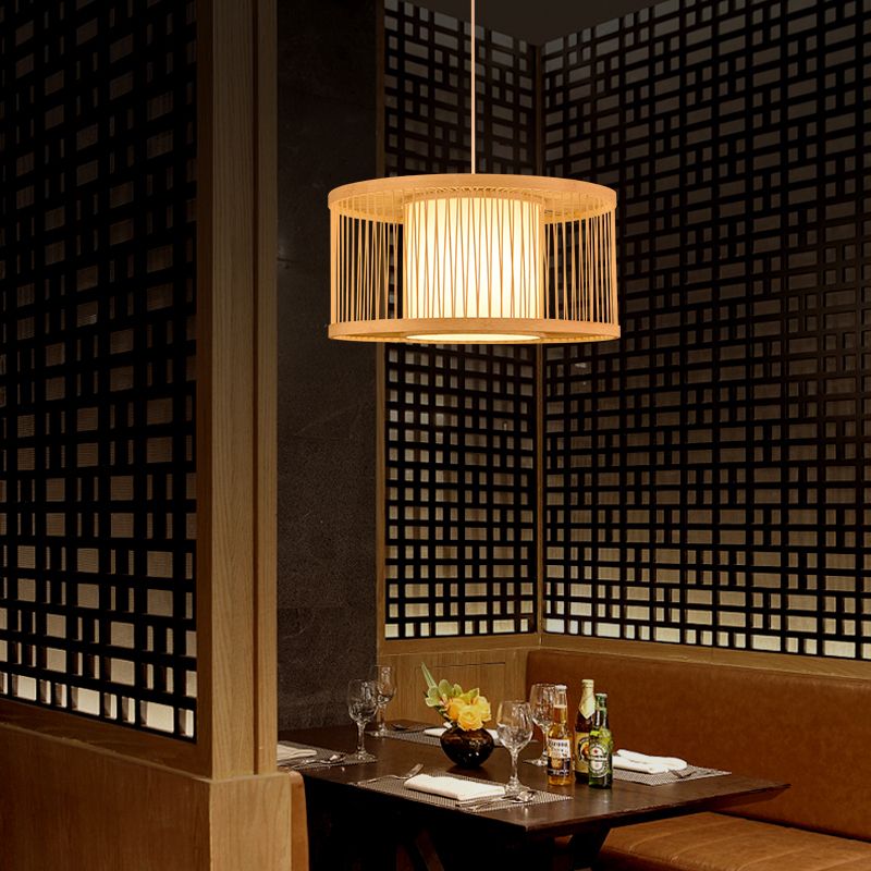 1-Light Chinese Style Bamboo Pendant Light Geometric Hanging Pendant for Restaurant