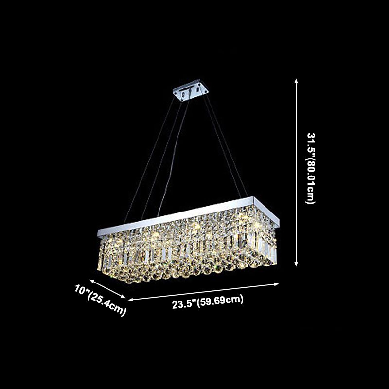 Modern Dining Chandelier Pendant Rectangle Crystal Hanging Lamp for Kitchen Dining Room