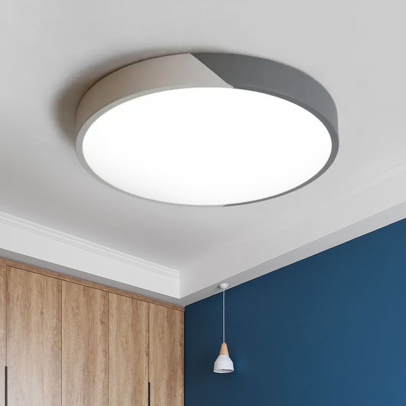 Lámpara empotrada redonda de 9 "/12"/16 "de diámetro, accesorio de techo LED Macaron de acrílico y Metal gris/amarillo/azul para dormitorio