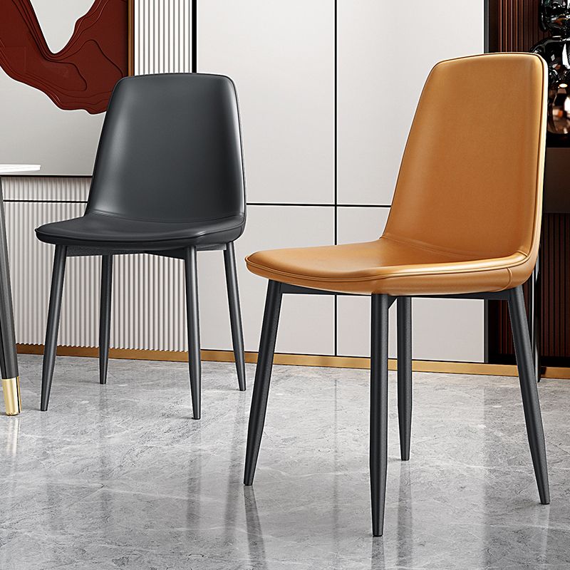 Home Scandinavian Side Chair Solid Back Metal Dining Room Chair with Black Legs