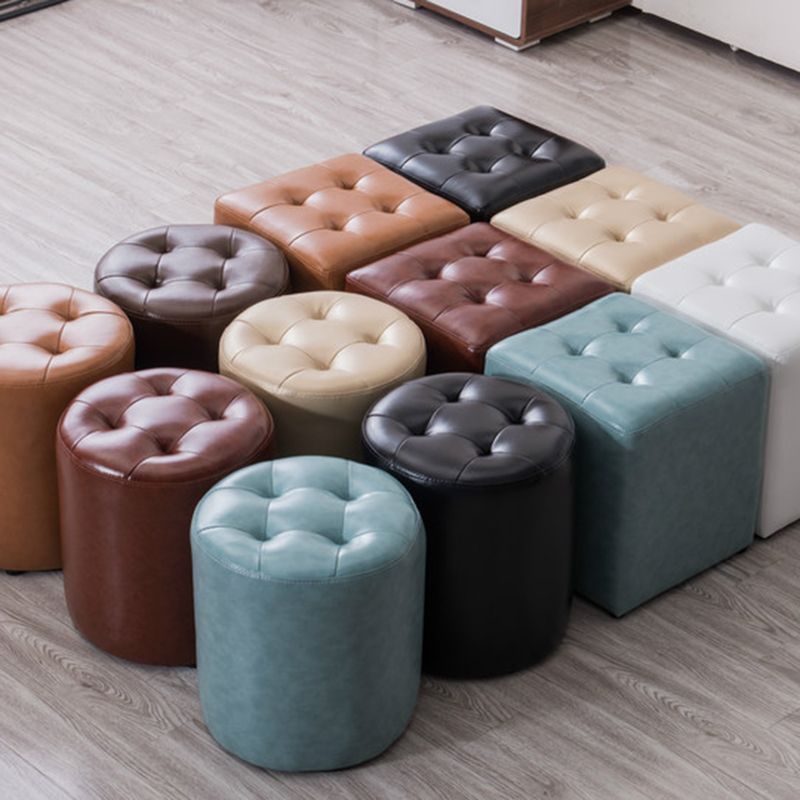 Mid-Century Tufted Ottoman Solid Color Water Resistant Genuine Leather Ottoman