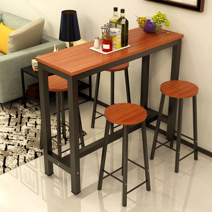 Modern Style Rectangle Bar Table Wood Bistro Bar Desk with Trestle Base