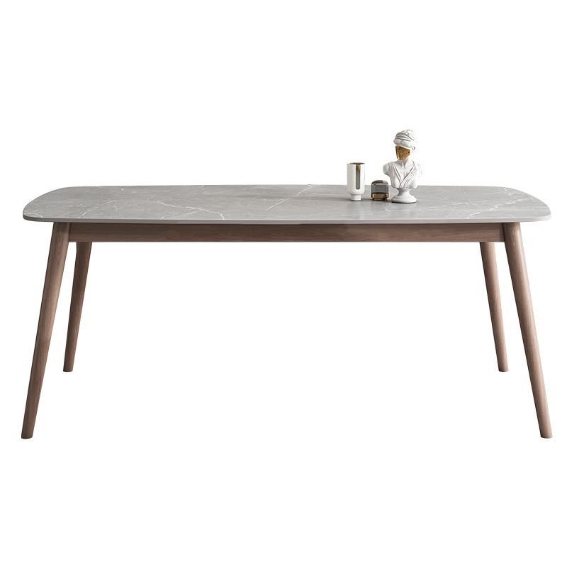 Mid-century Dining Table Stone Top Dining Table with Solid Wood Base