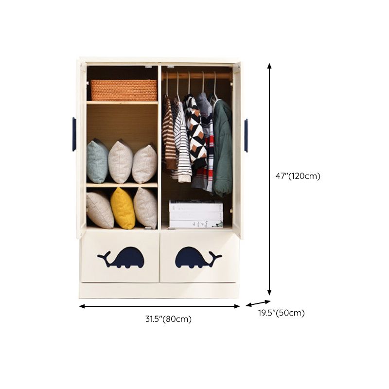 Solid Wood Kid's Wardrobe Modern Armoire Closet with Lower Storage Drawers