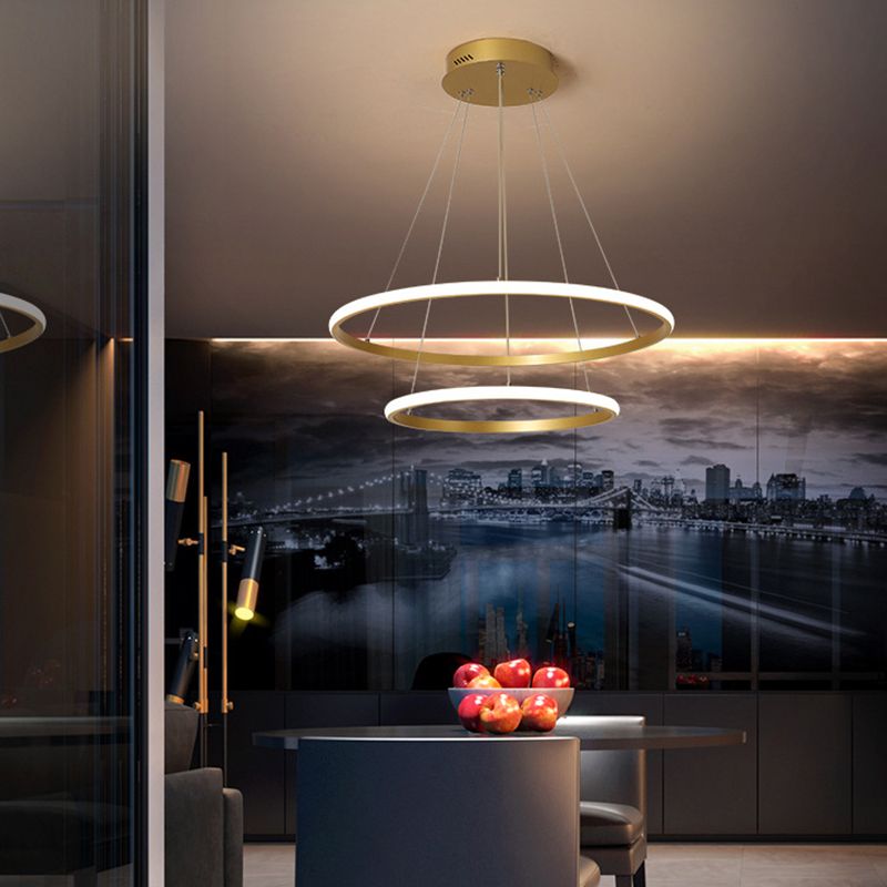 Gold Rings Suspension Pendant Light Modern Style LED Metal Chandelier Pendant Light