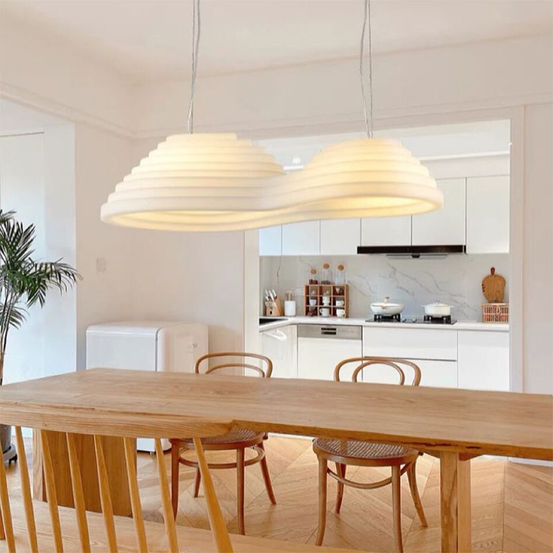 2 - Light Unique Kitchen Island Fixture in White Iron and Plastic Ceiling Pendant Light