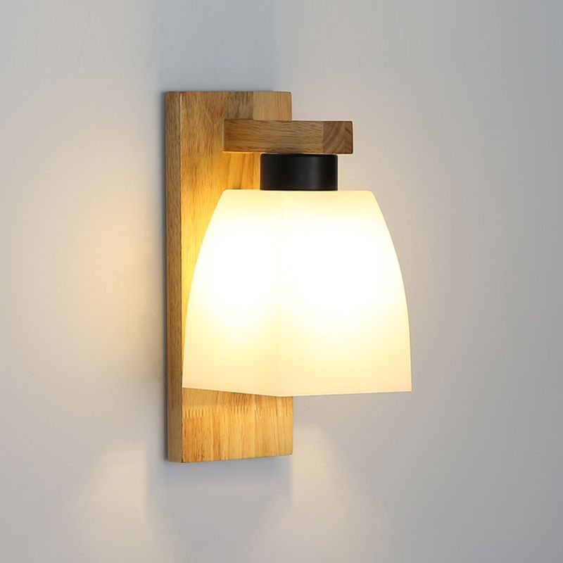 Wood Geometric Wall Light Nordic White 11.5" Wide Wall Sconce for Living Room