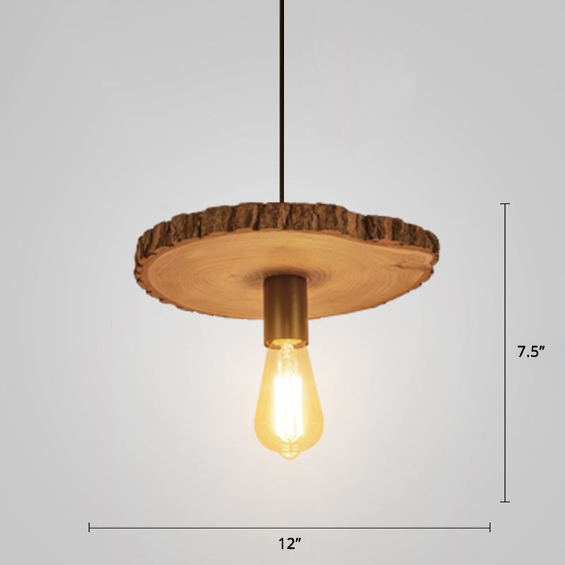 Tree Trunk Slice Ceiling Lamp Creative Nordic Wooden 1-Bulb Dining Room Pendant Light
