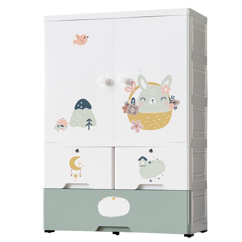 White Plastic Family Wardrobe 2 Doors Wardrobe Cabinet for Home