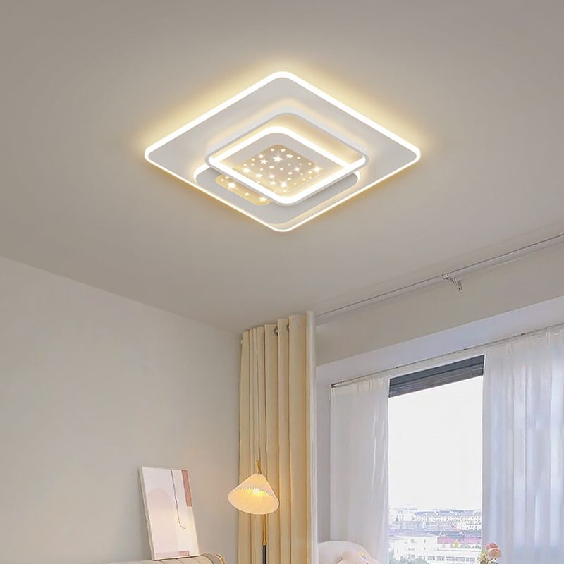 LED Metal Flush Mount Modern Geometric Shape Ceiling Light with Acrylic Shade for Bedroom