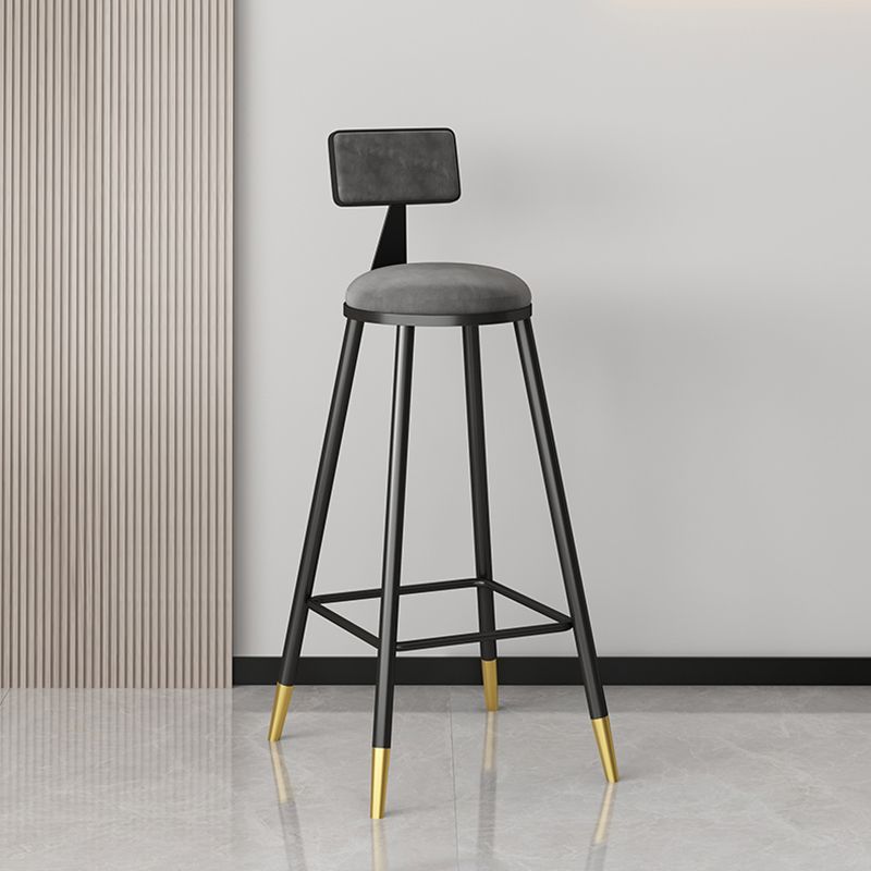 Modern Armless Backrest Counter Stool Iron Couture Bar Stool with Velvet Cushion and Pedal
