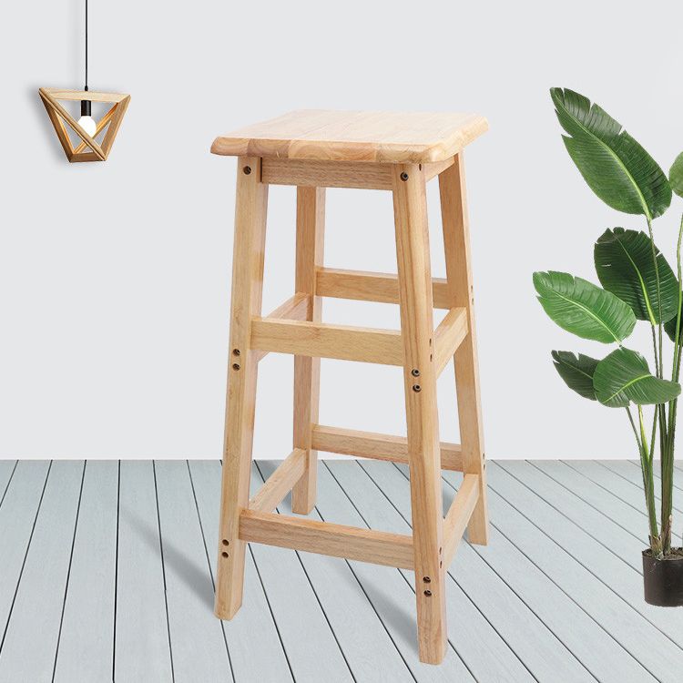 Taburete de bar sin respaldo moderno sin brazos de madera para el hogar con asiento y pedal de madera