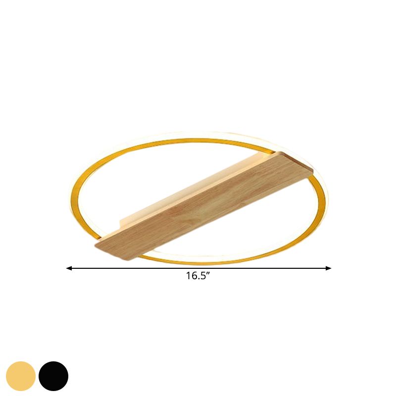 Metallic Ring Flush Mount Lamp Simple Black/Gold LED Ceiling Fixture with Plank Deco in Warm/White Light, 16.5"/20.5" Wide
