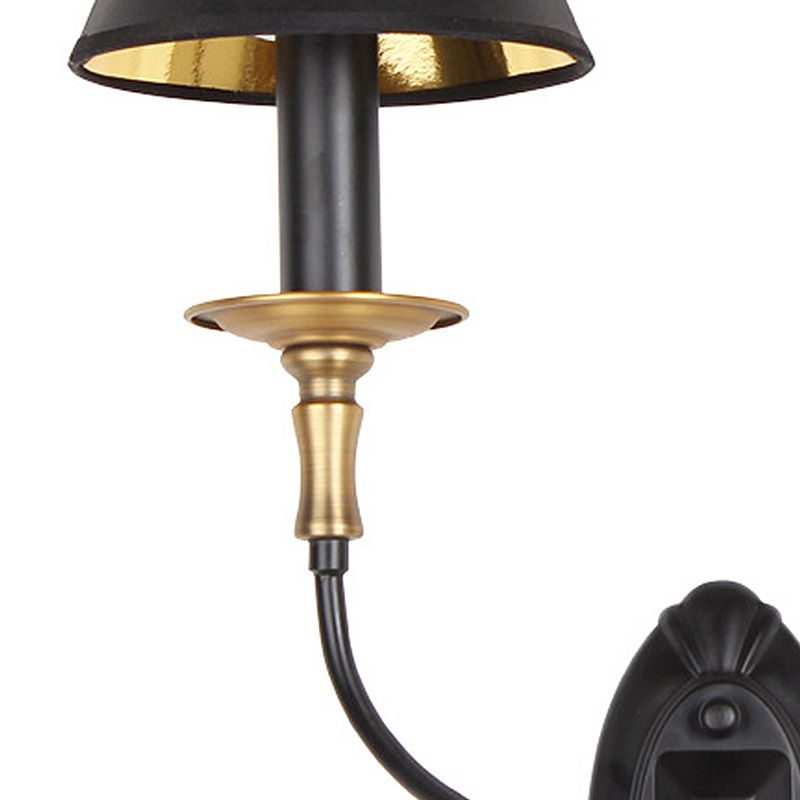 Tapered Living Room Wall Light Sconce Vintage Style Fabric 1/2 Lights Black Wall Mount Lighting with Swooping Arm