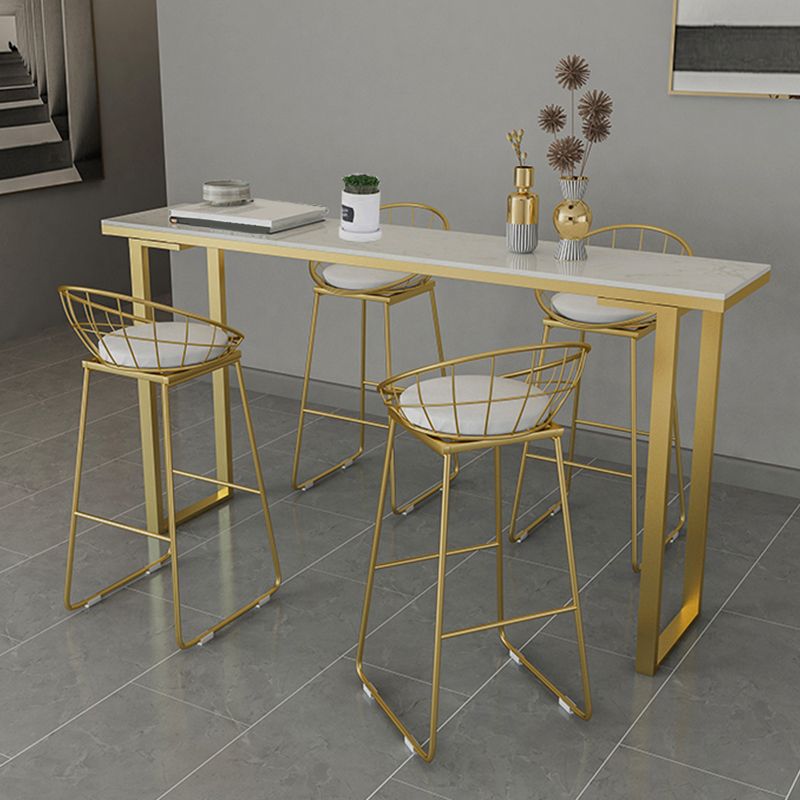 Marble Top Bar Table Rectangle Contemporary Style Pub Table for Cafe