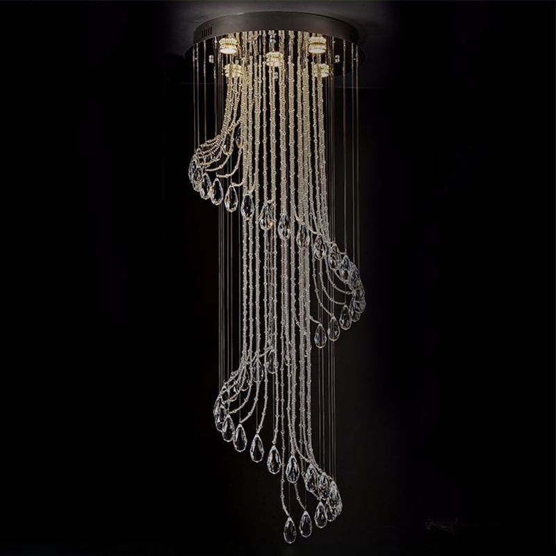 Spiraler Wasserfalltreppe Multi-Pendant zeitgenössischer klarer Kristallkugel 5-Bulb-Federungslampe