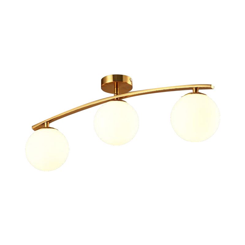 Modern Sphere Shade Semi Ceiling Mount Light Opal Glass Gold Ceiling Lamp for Study Room