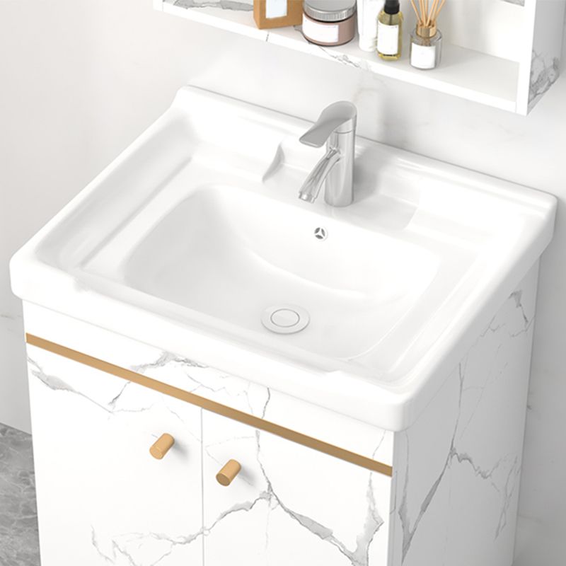 Rectangle Vanity Set White Single Sink Mirror Freestanding Bathroom Vanity with Door