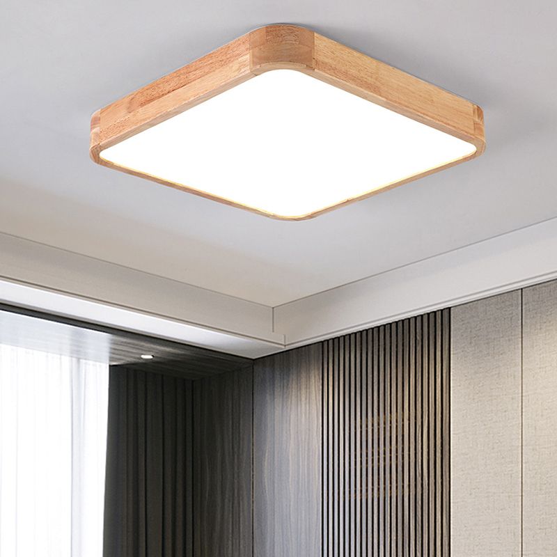Simple Square Flush Mount Light Single Light Wood LED Ceiling Light