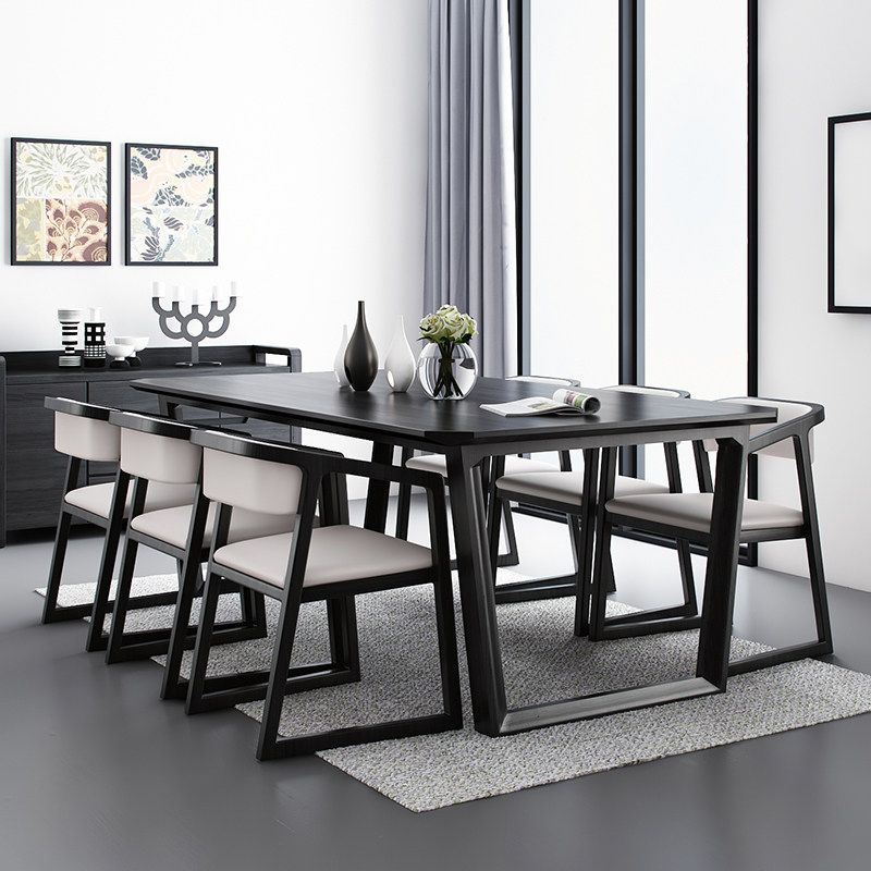 Mesa de comedor casera de estilo moderno Mesa de forma rectangular con pedestal doble