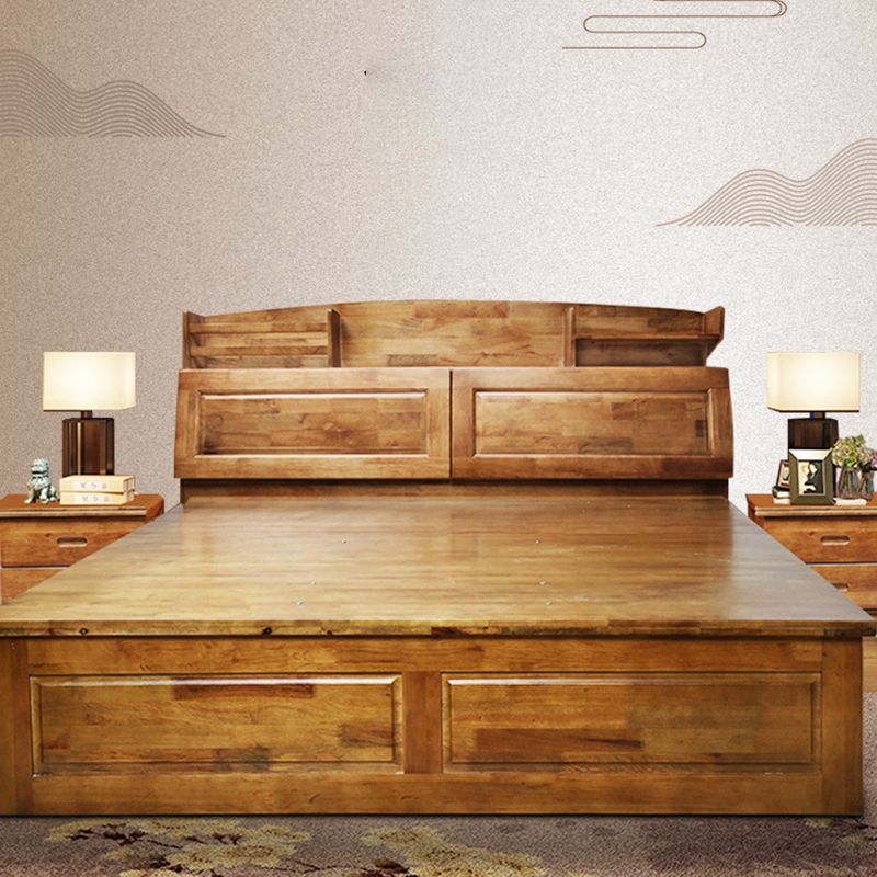 Traditional Solid Wood Standard Bed Beveled Headboard Shape Bed