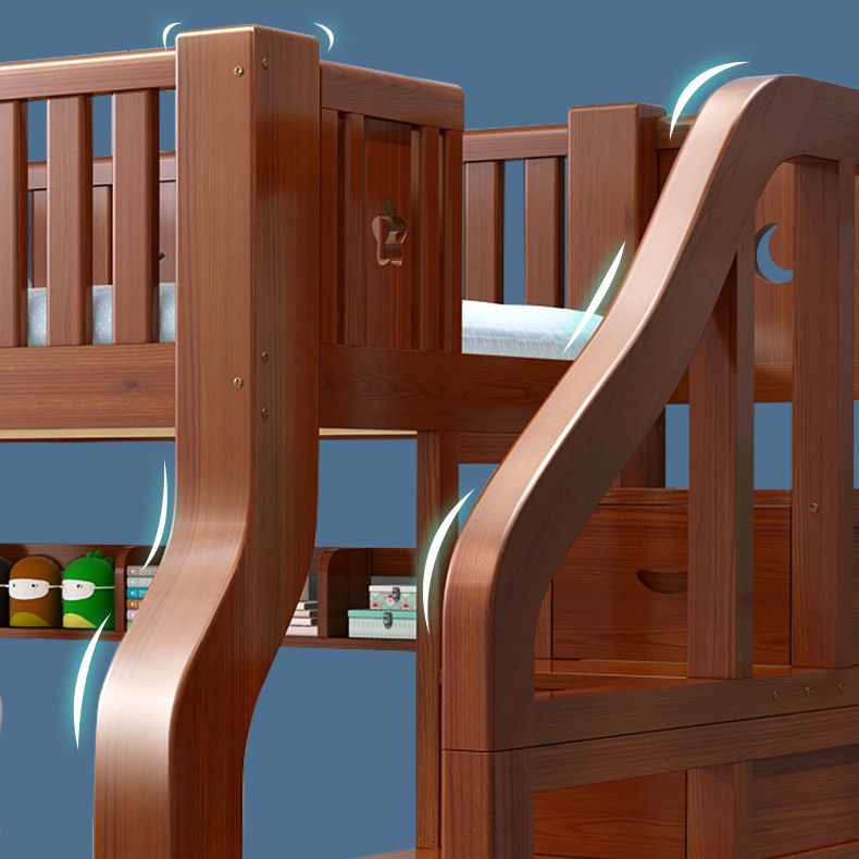 Traditional Standard Bunk Bed Twin & Single Kid's Bed with Book Shelf