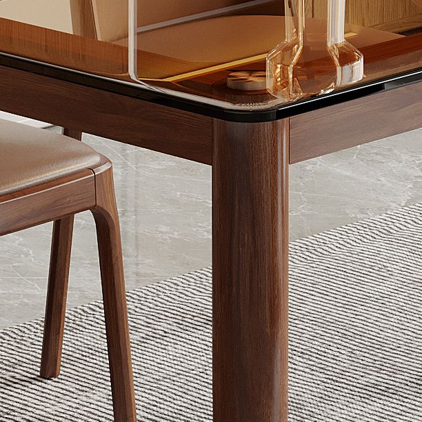 Modern Toughened Glass Top Table Rectangle Home Kitchen Desk with 4 Ash Legs