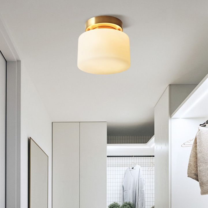 Glass Semi Flush Mount Lighting Cylinder Simple 1 Light Ceiling Fixture