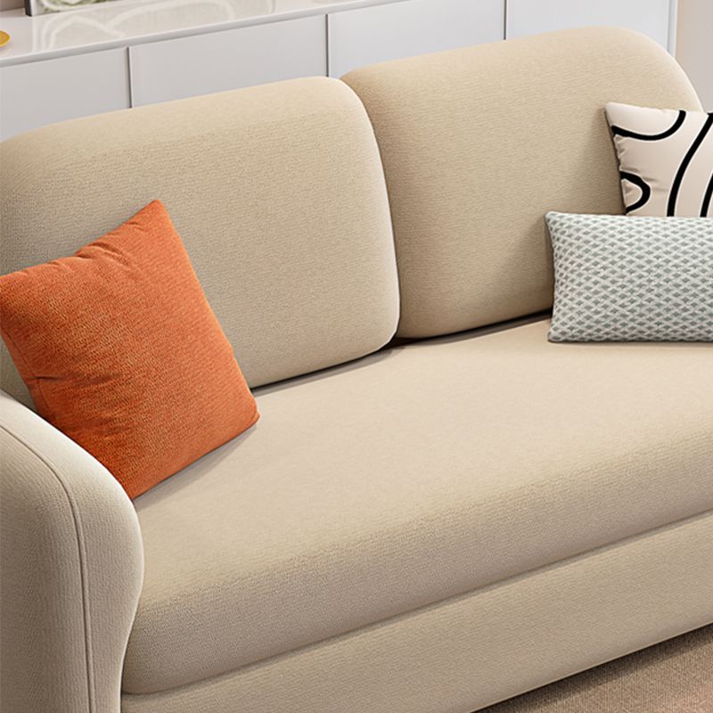 Light Brown Round Arm Sofa Bed Contemporary Sewn Pillow Back Sofa