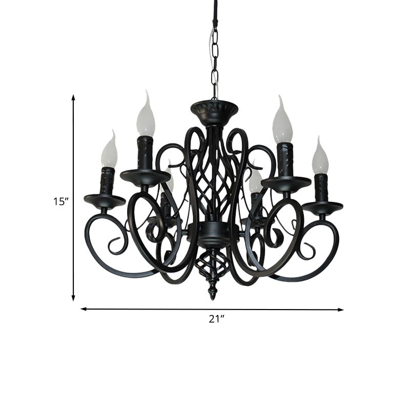 6/8-Bulb-Deckenkrautmundminimalismus-Kerzenstil Metallic Hanging Light Kit mit Wirbelarm in Schwarz
