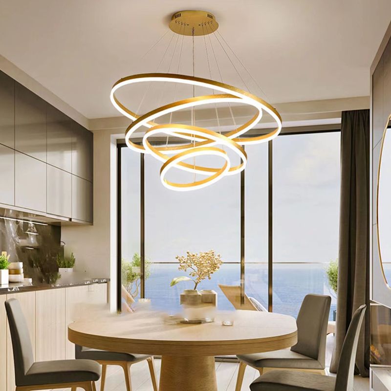 Rings Ceiling Pendant Light Modern Style LED Metal Hanging Chandelier