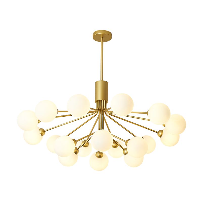 Moderno lampadario artistico a bordo in globe lampadina in ferro laccata con tonalità di vetro bianco