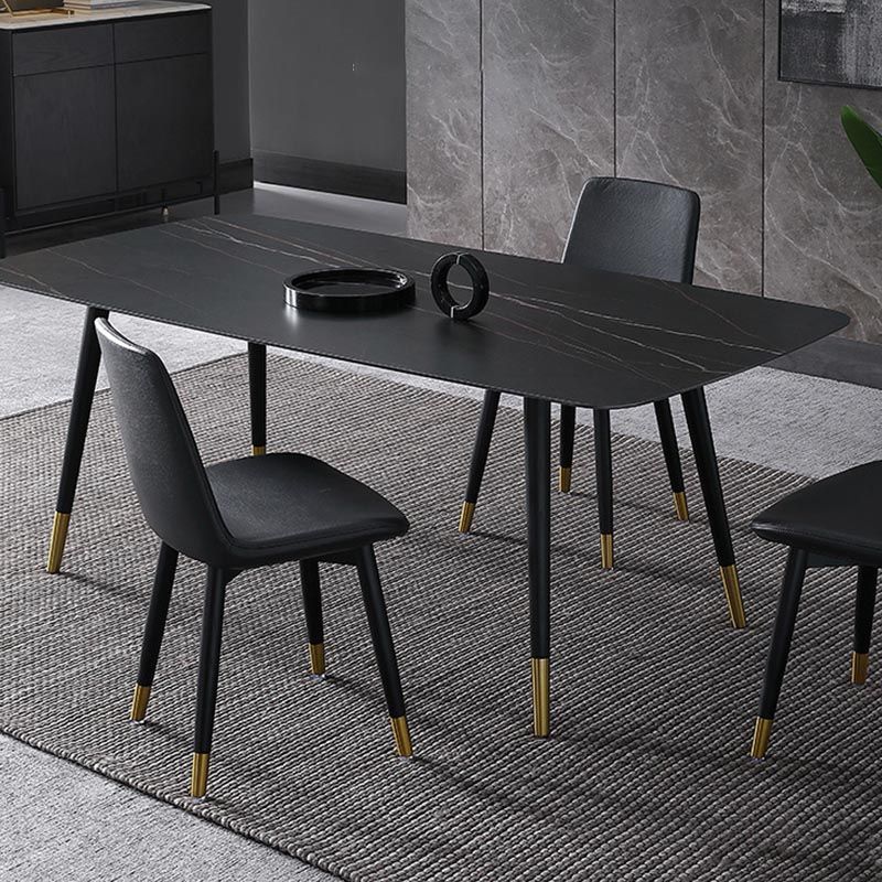 Contemporary Stone Dining Table Black Rectangle Dining Table with 4 Wood Legs