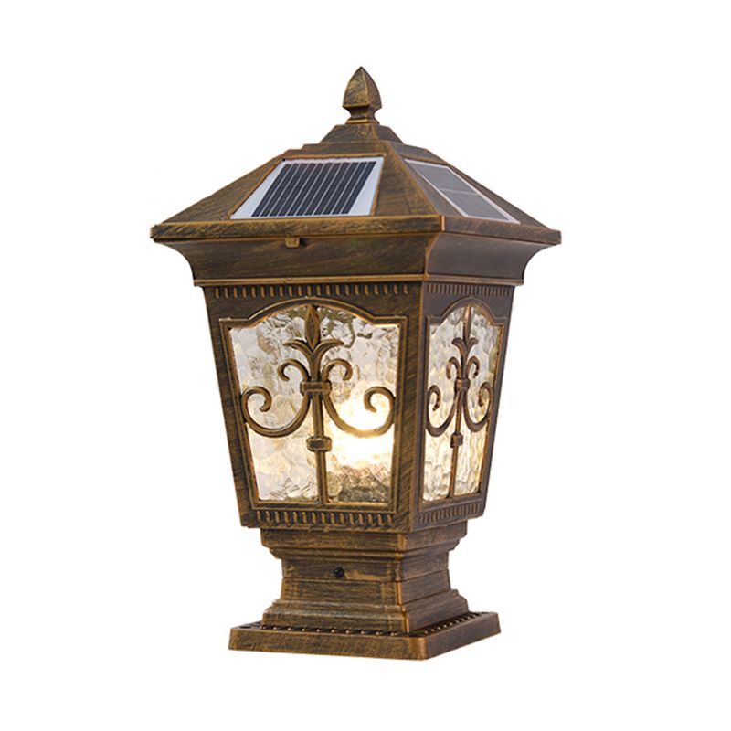 1-Light Pillar Lamp Aluminum Solar Lighting Fixture with Glass Shade for Garden