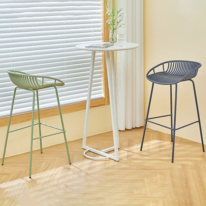 Modern Plastic Contoured Seat Iron Base Footrest Stool for Living Room
