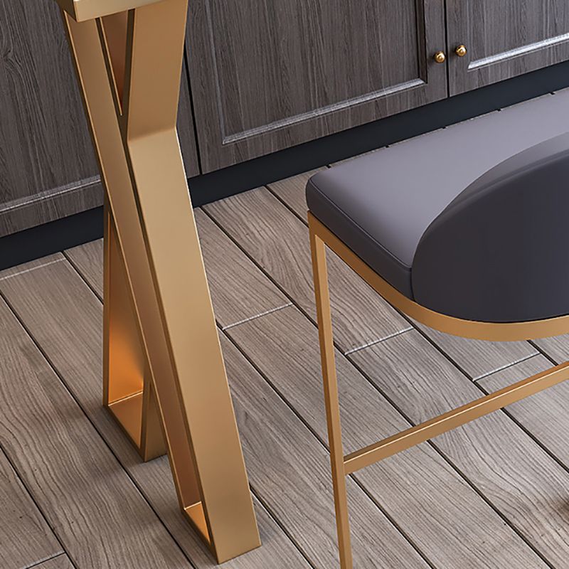 Glam Marble Counter Table with Rectangle Table Top Gold Double Pedestal Table - 42" H