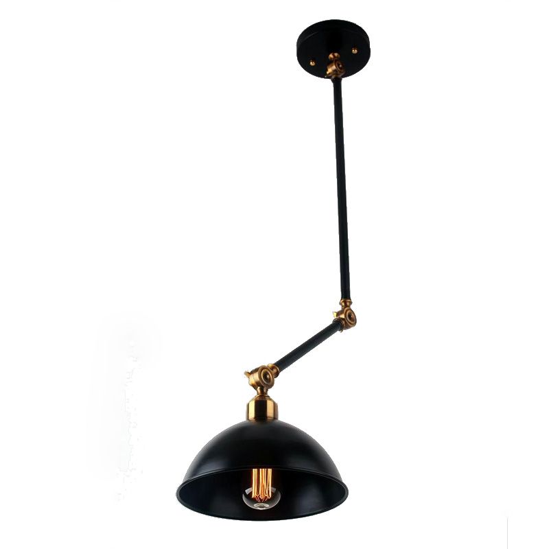 1 Bulb Dome Ceiling Light Retro Style Black Metal Suspended Lamp with Swing Arm over Table