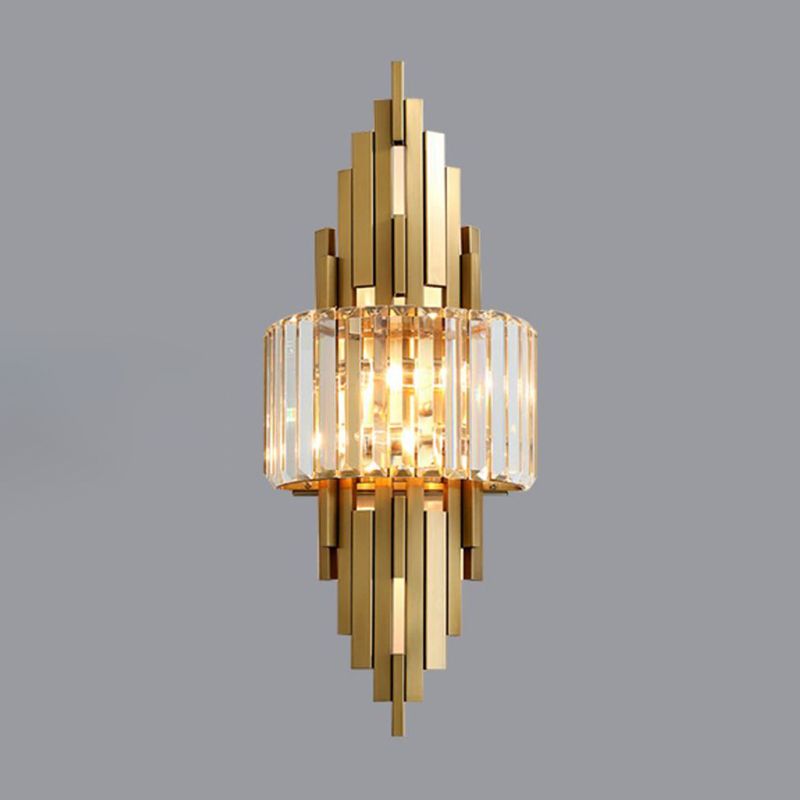 2 Light Metal and Crystal Wall Sconce Brass and Clear Wall Mounted Fixture