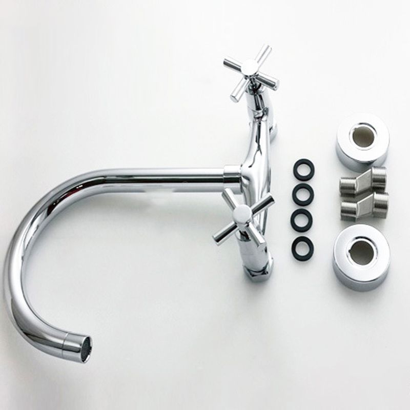 Modern 2-Handle Bathroom Sink Faucet 3 Hole Wall Mounted Bathroom Faucet with High-Arc