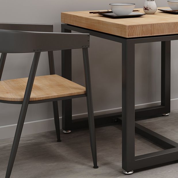 Solid Wood Dining Table Square Industrial Dining Table with Metal Base