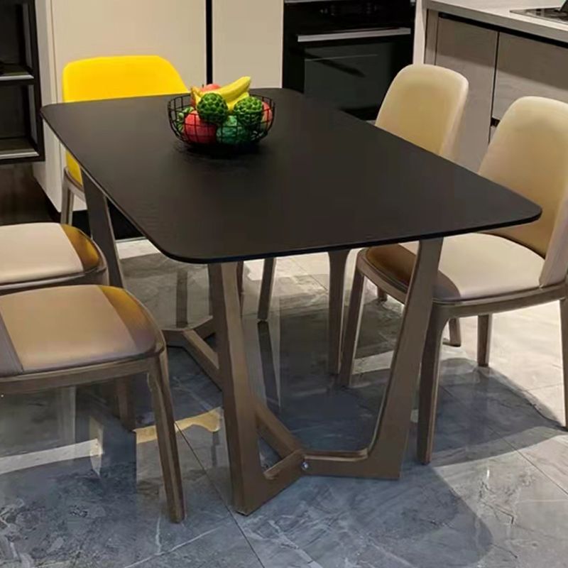 Black Modern Dining Table for Kitchen Rectangle Dinette Table with Wooden Base
