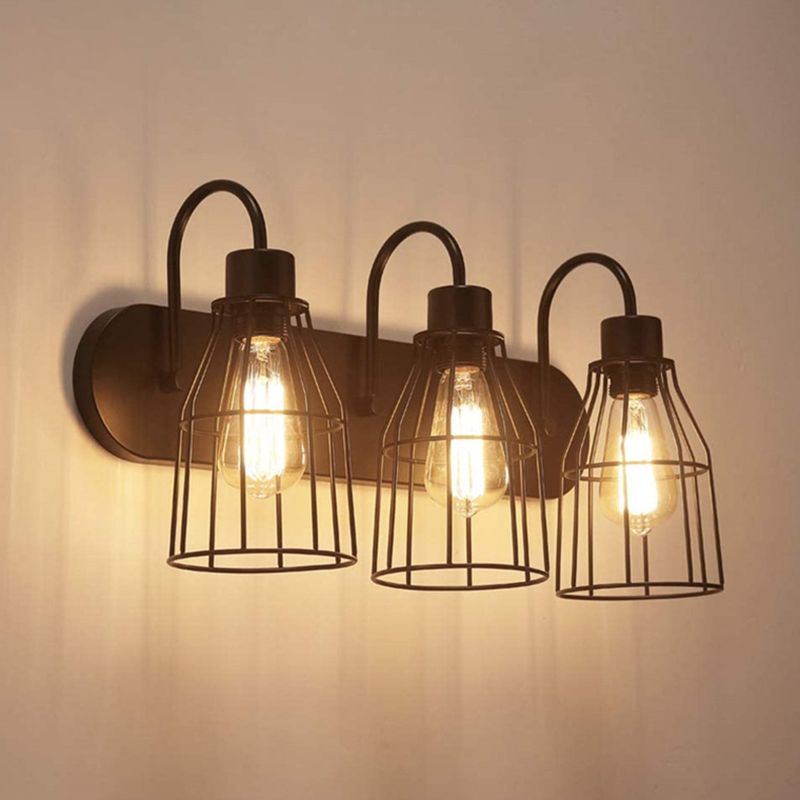 Industrial 3 - Light Bath Vanity Light Iron Bathroom Fixture in Dark Black