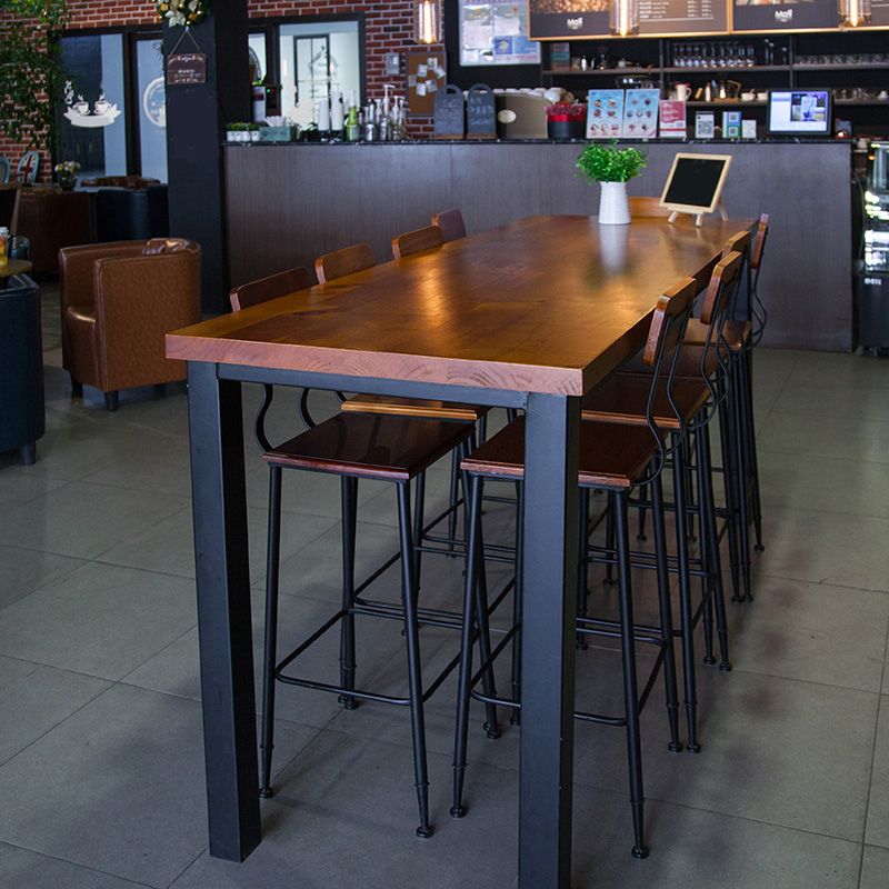 Industrial Style Bistro Bar Desk Solid Wood Rectangle Pub Table in Brown