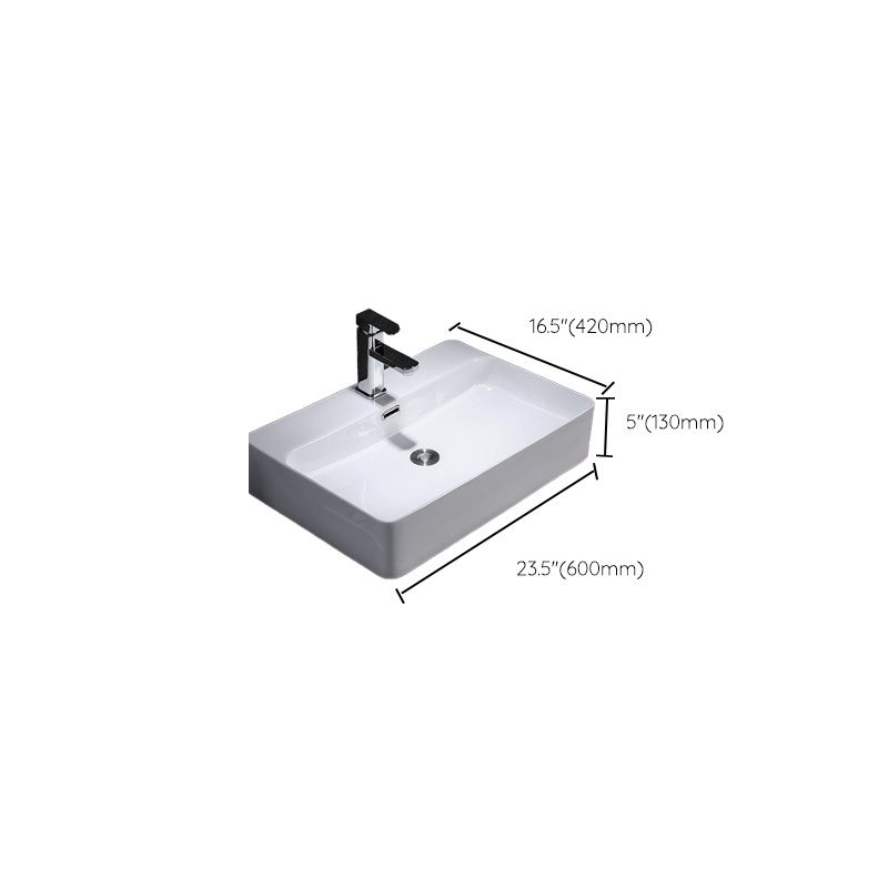 Contemporary Vessel Bathroom Sink Rectangular White Ceramic Overflow Drain Assembly Sink