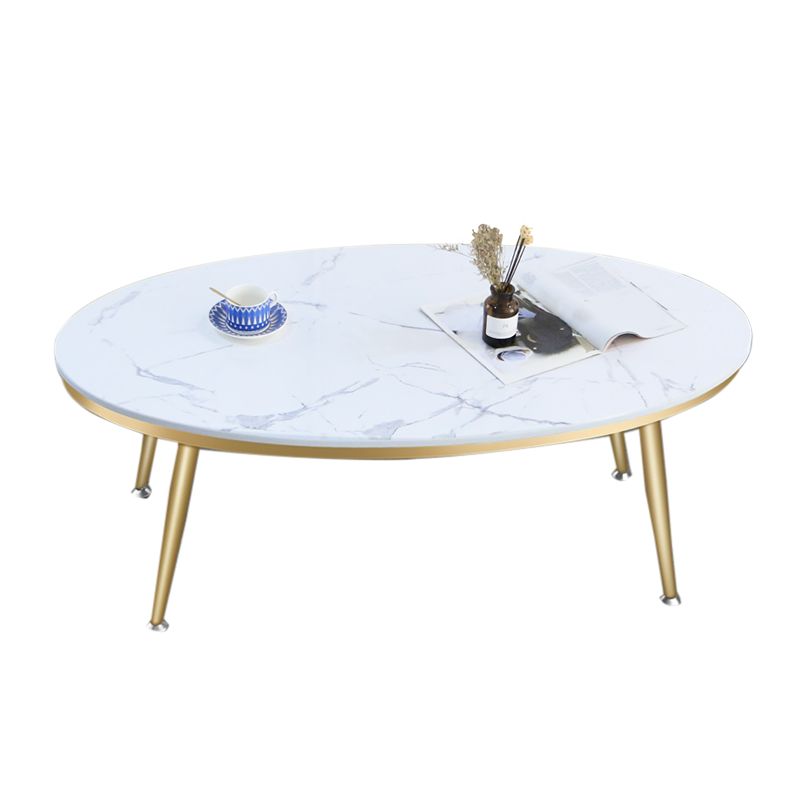 Oval Faux Marble Coffee Table 1 Single 4 Legs Cocktail Table