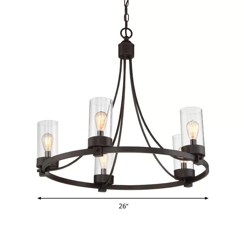 Black 5 lumières Pendard lustre vintage Cylindre en verre transparent