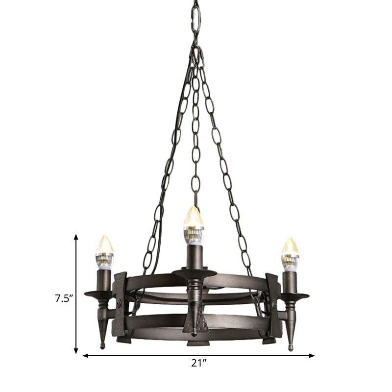 3 Lights Metal Ceiling Chandelier Rustic Black Bare Bulb Living Room Hanging Lamp Kit